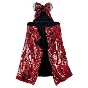 Disney Sequin Ears Throw Blanket Minnie Mouse Reversible Wearable Bling Bow Hood